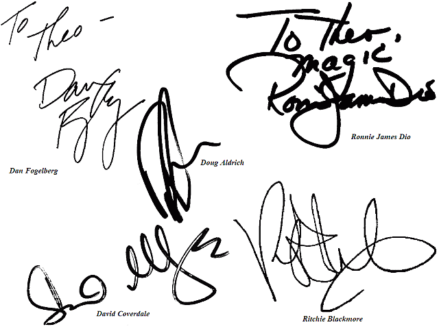 Autographs: Dan Fogelberg, Ronnie James Dio, Ritchie Blackmore, David Coverdale, Doug Aldrich